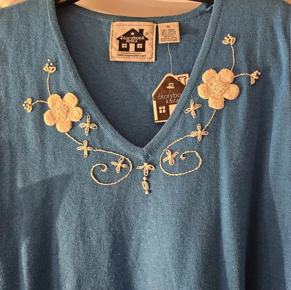 Storybook Knits Cardigan & Sleeveless Top Blue Xl Vintage Embroidery Long‎